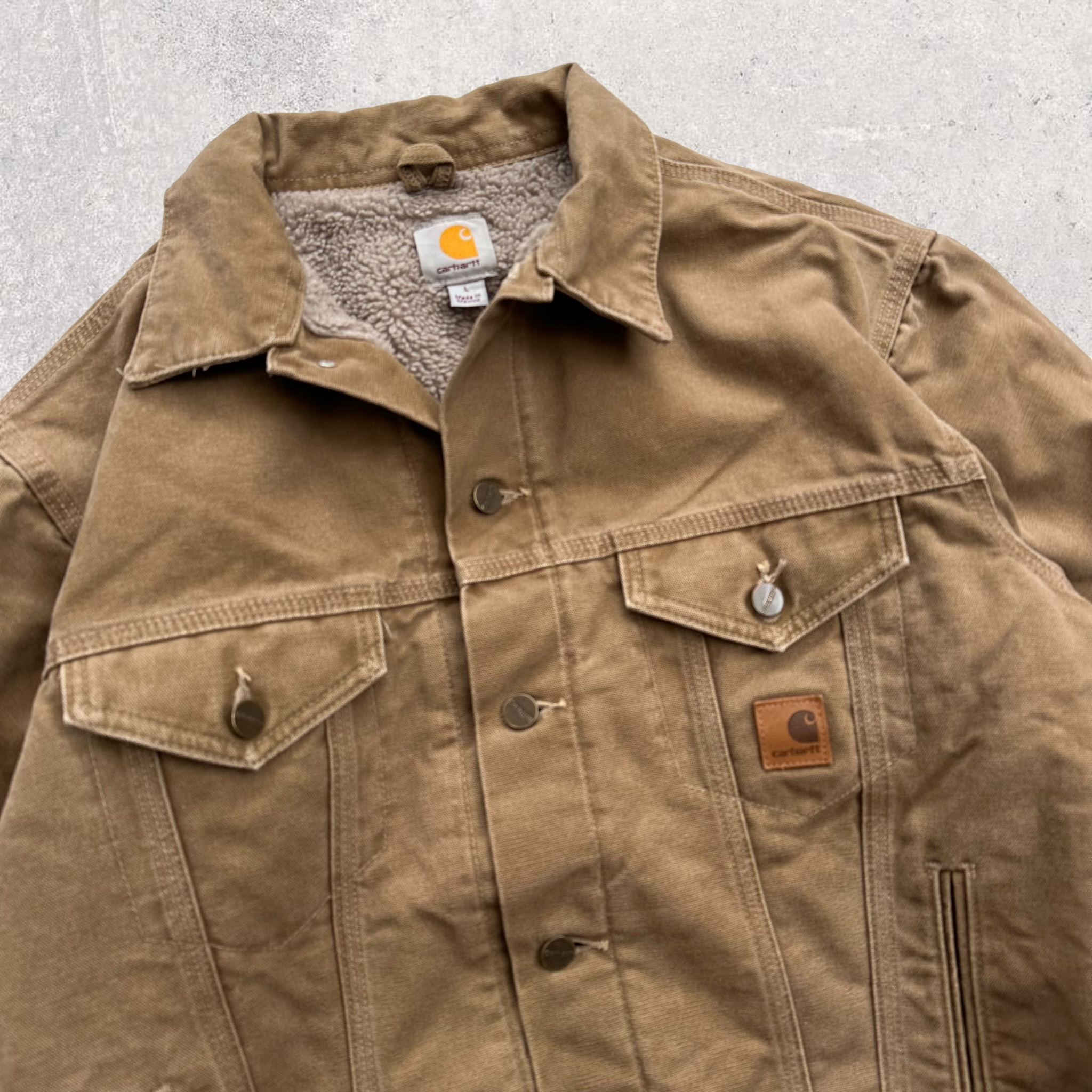 Carhartt sandstone jean jacket hotsell